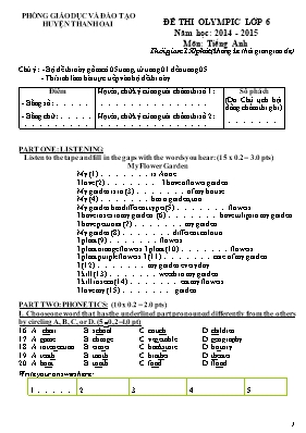 Đề thi olympic môn Tiếng Anh Lớp 6 - Năm học 2014-2015 - Phòng GD & ĐT Thanh Oai